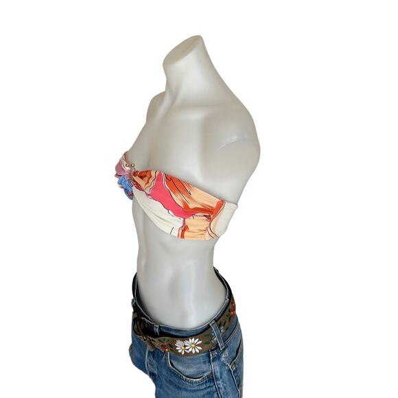 Fella Tropical Strapless Bandeau Bikini Top MEDIUM Bull Ring White Designer $143 - Picture 3 of 5